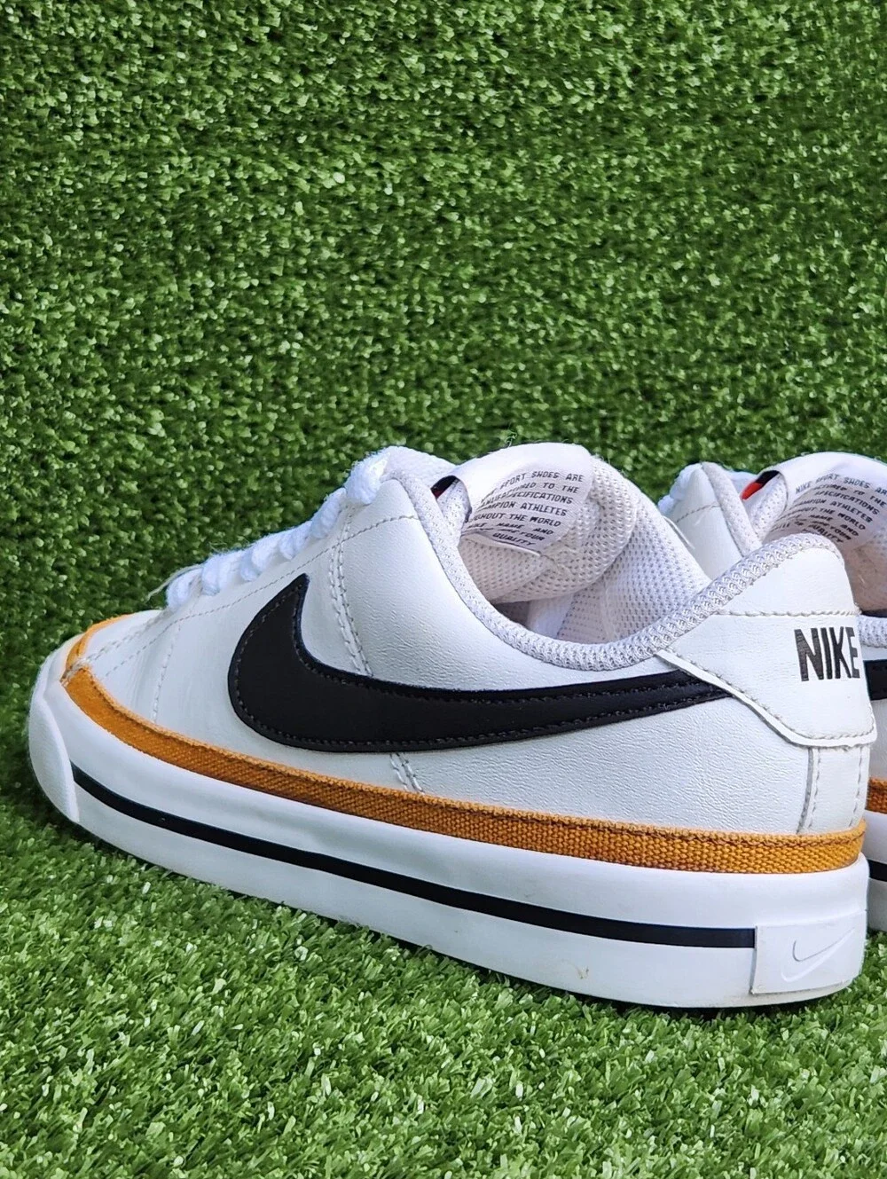Nike Court Legacy Low Big Boys Leather White Black Sneakers Shoes Size 4.5 Youth
